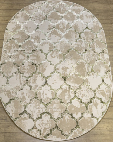 Ковер турецкий NM82A Rich (Полиэстер хит-сет, бежевый, зеленый) овальный