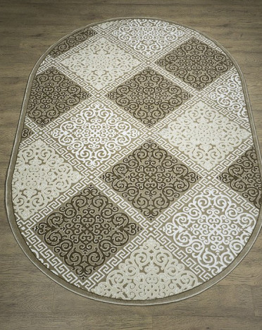 Ковер российский 22005-24055 Визион (PP Heatset Высокоплотный, бежевый) овальный